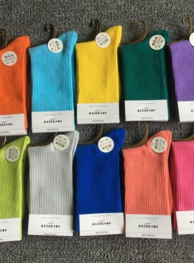 10双35元彩色袜子女中筒袜防臭吸汗糖果色棉袜男士黑白色长筒潮袜