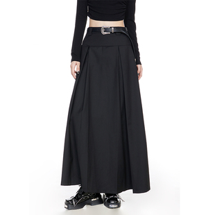 新款 百褶半身裙女2025秋季 胖mm高腰显瘦垂感a字长裙 黑色西装 大码