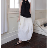 白色高腰收腰花苞半身裙女大码 胖mm宽松遮胯显瘦慵懒风松紧腰长裙