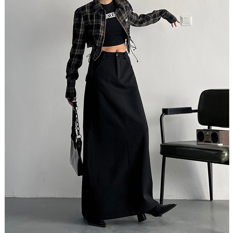 法式气质高腰直筒修身开叉半身裙