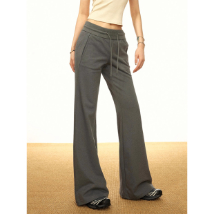 辣妹低腰微喇瑜伽裤 女设计感小众松紧腰抽绳宽松mm显瘦休闲阔腿裤