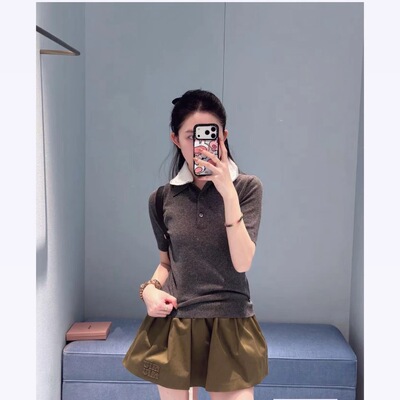 SANSIS 高定 minmin  谬系娃娃领假俩件翻领polo针织短袖