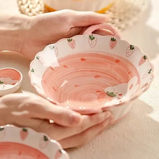 甜品碗沙拉麦片卡通陶瓷碗米饭碗泡面碗可爱餐具高颜值双耳碗家用