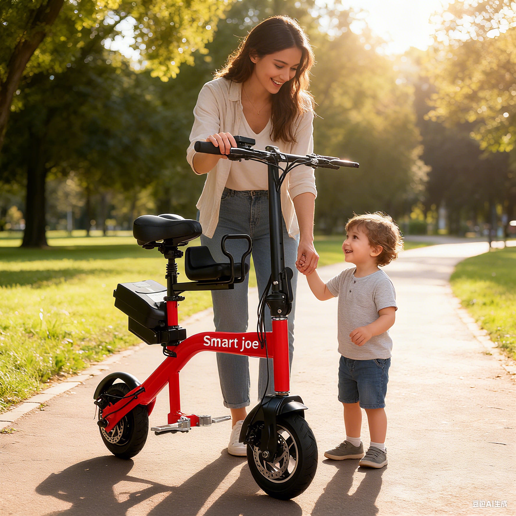 雷亚便携电动亲子母婴车小型可折叠迷你带娃车代步接送遛娃滑板车