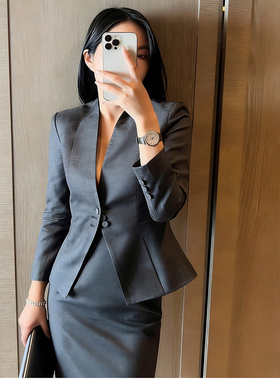 灰色半身裙2026春季新款女装时尚高级感气质女神范职业西装套装