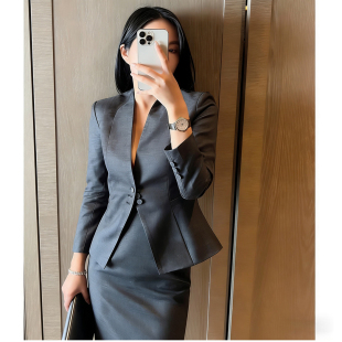 灰色半身裙2026春季新款女装时尚高级感气质女神范职业西装套装