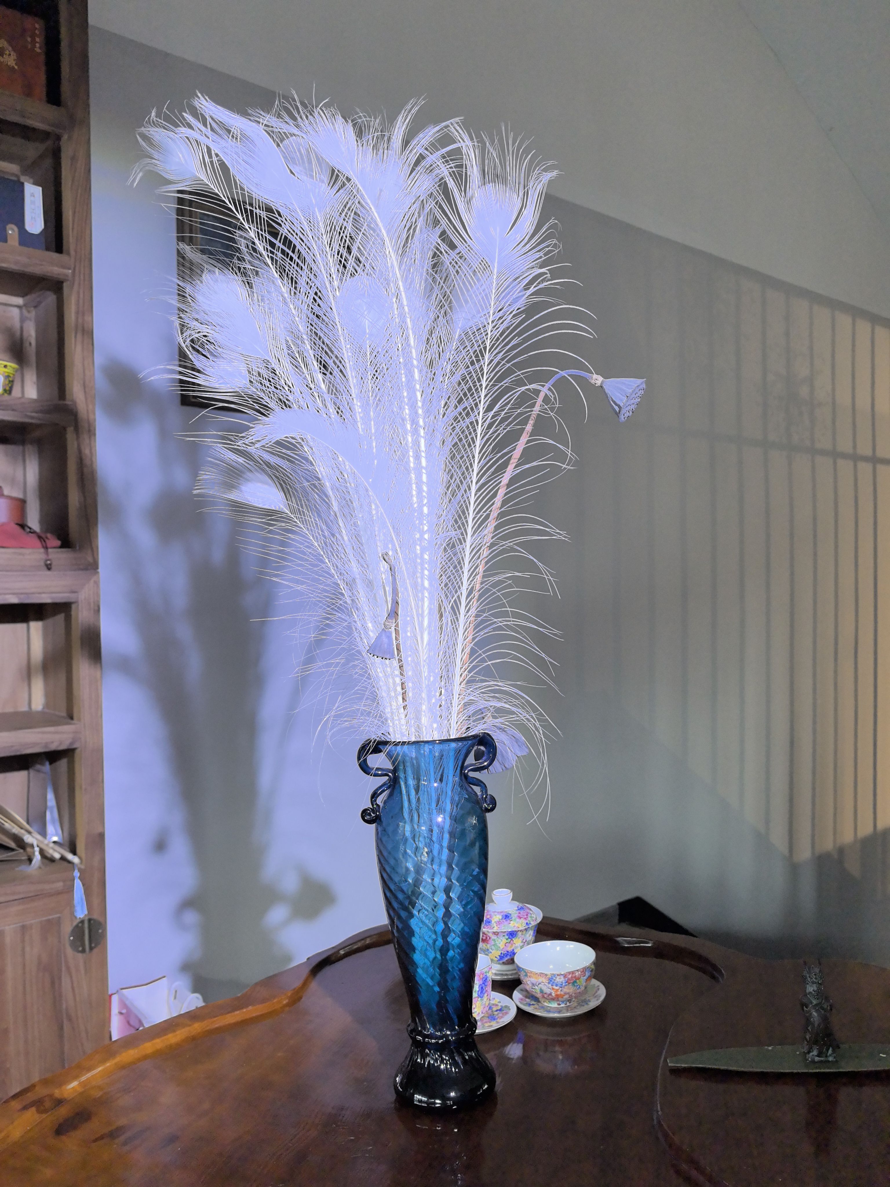 真白孔雀稀有羽毛装饰摆件高端茶室插花diy饰品婚庆装饰花瓶配件