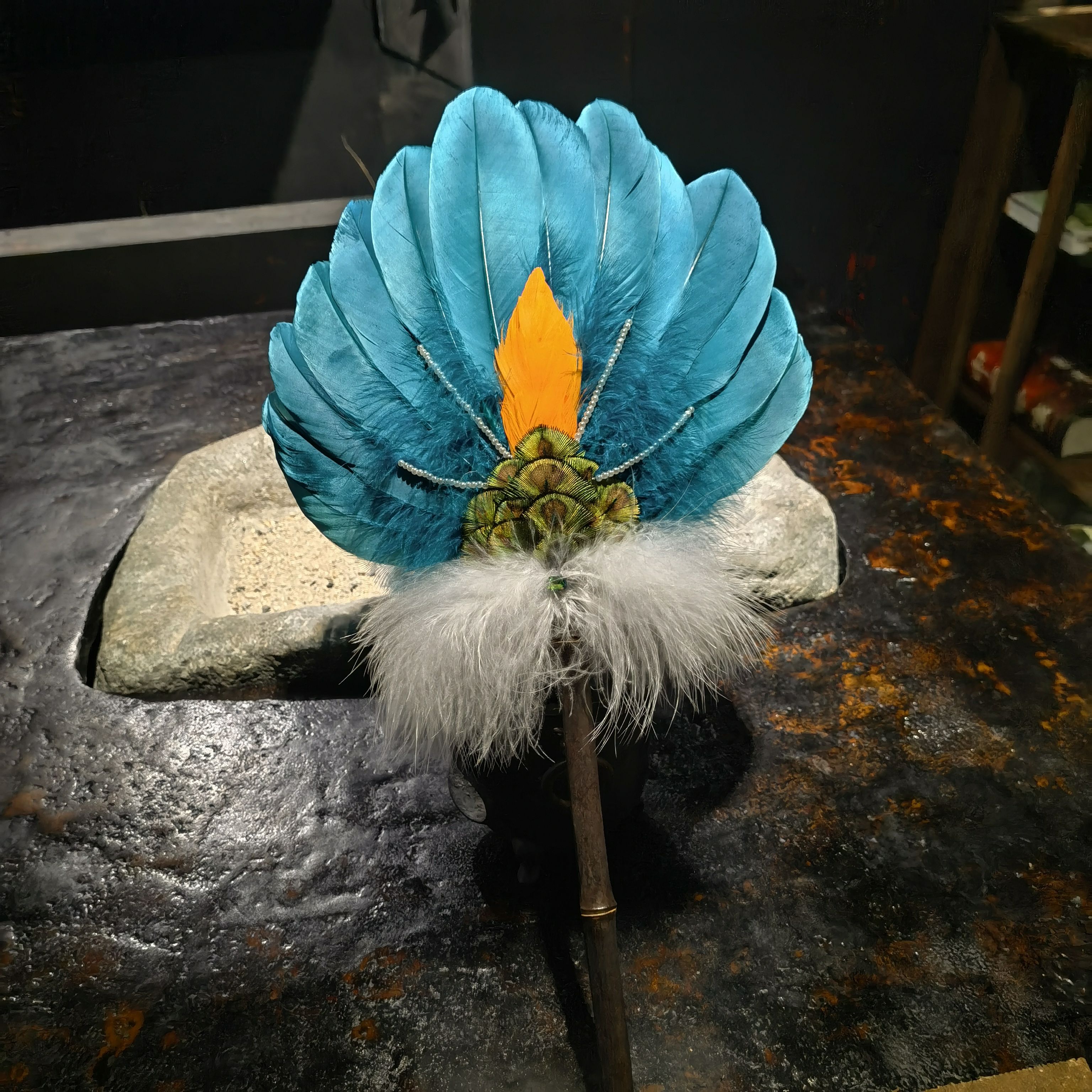 手工艺孔雀羽毛扇子古风儿童老式孔明诸葛亮羽扇鹅毛夏天扇风摆件