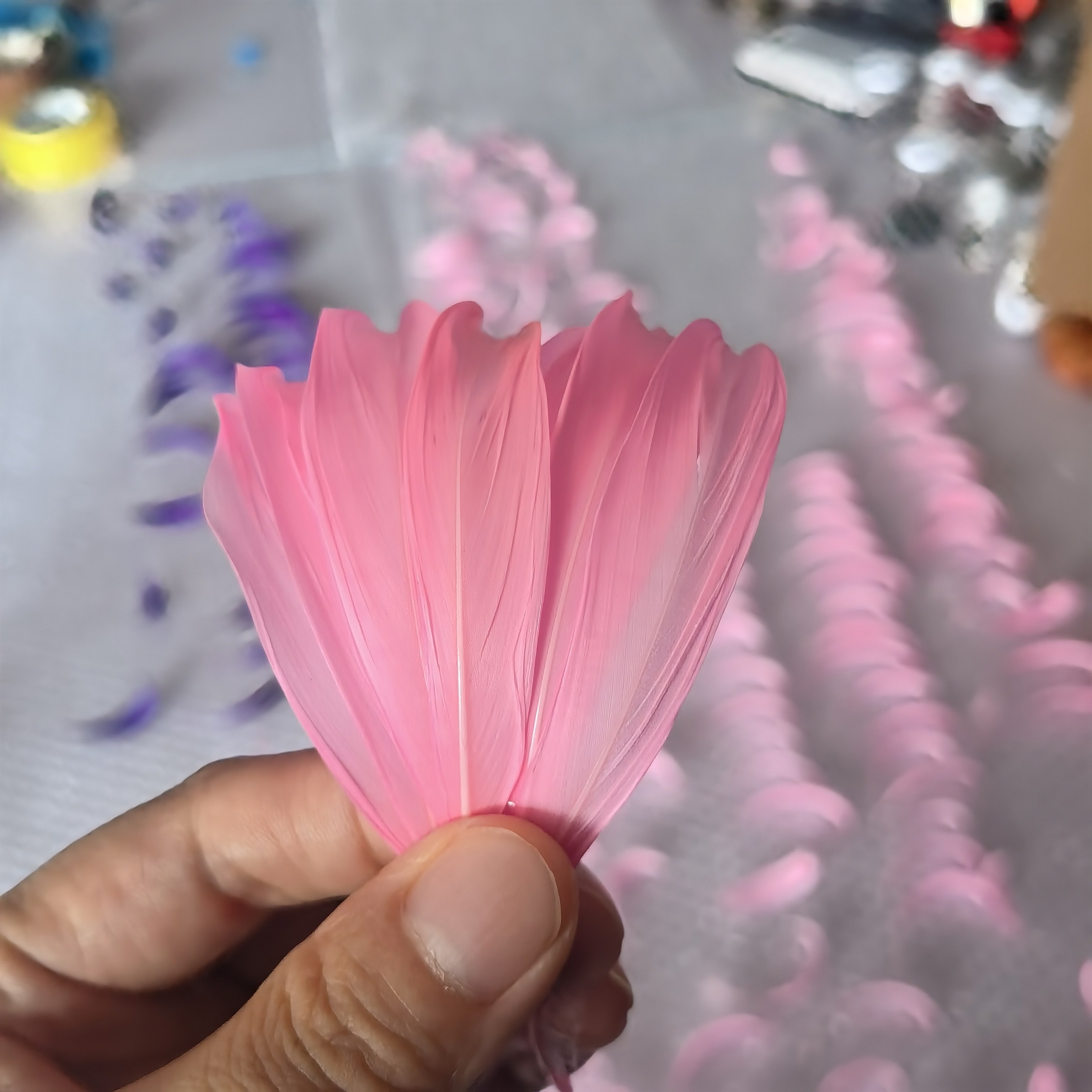 上浆仿点翠羽毛鹅毛染色研学团建DIY饰品点翠工艺粉色精选大荷花