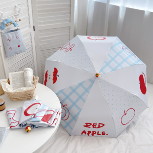 可爱小清新苹果晴雨伞两用太阳伞黑胶折叠防晒雨伞防紫外线遮阳伞
