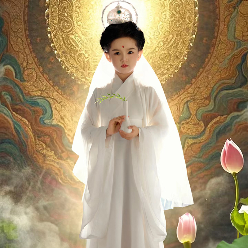 女童中国风观音白娘子古装汉服