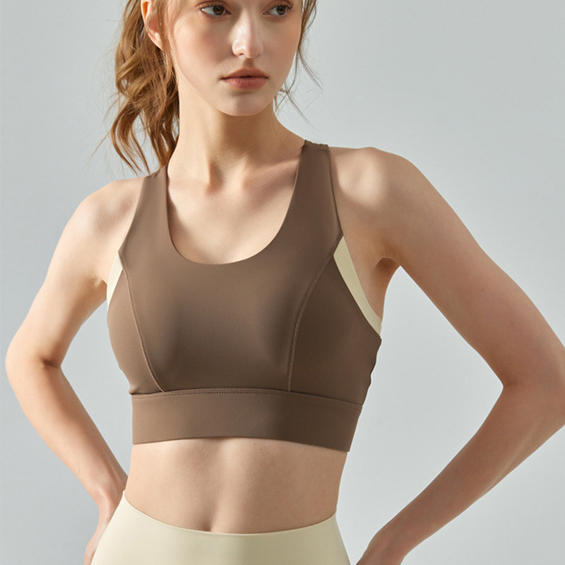 夏运动内衣女一体式无痕瑜伽背心聚拢防震拼色美背高品质调节文胸