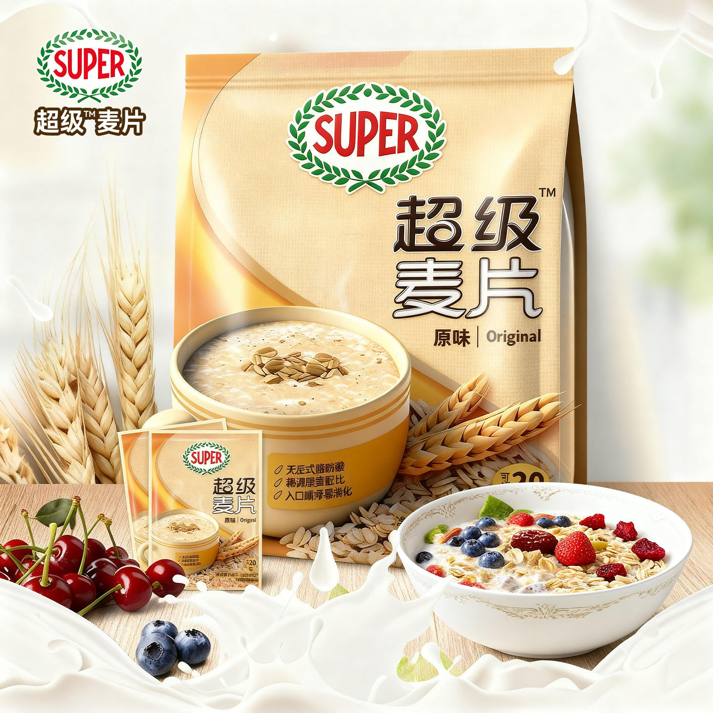 Super超级麦片原味早餐速食冲饮即食营养小袋装冲泡免煮食品500g,咖啡/麦片/冲饮,营养复合麦片,淘宝优惠券,粉丝福利购,淘宝优惠卷