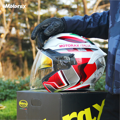 摩雷士摩托车头盔骑行半盔双镜片