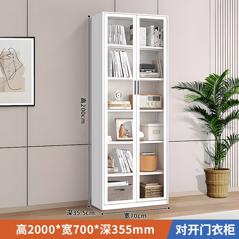 钢制玻璃门书柜奶油风轻奢铁艺家用组合书架带抽屉防尘收纳展示柜