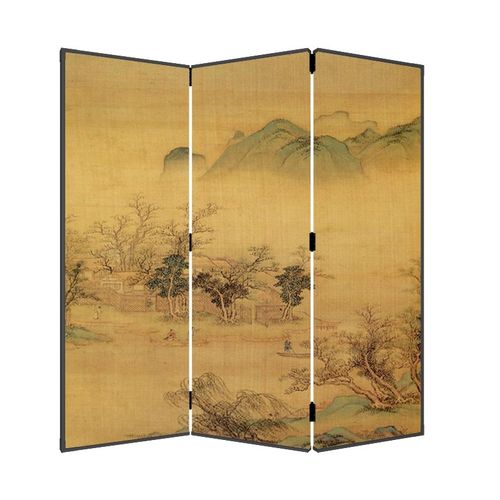 宋式美学新中式山水移动屏风隔断客餐厅卧室玄关茶室背景实木折屏