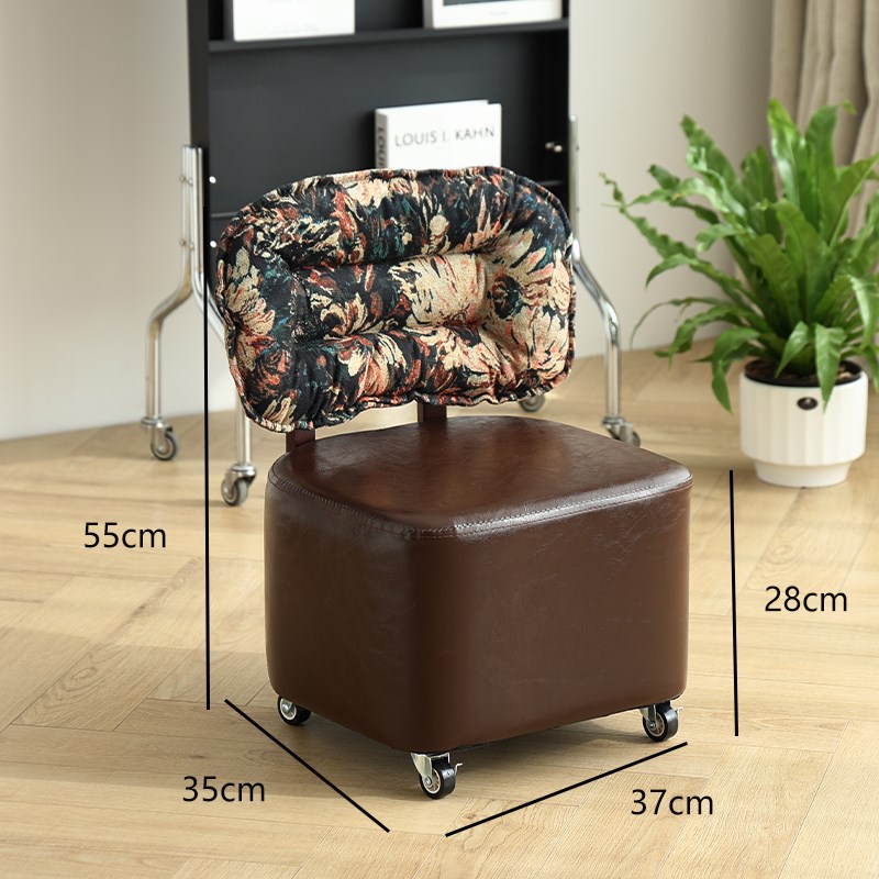 万向轮小凳子家用客厅滑轮矮凳靠背小板凳椅子门口换鞋凳旋转坐凳