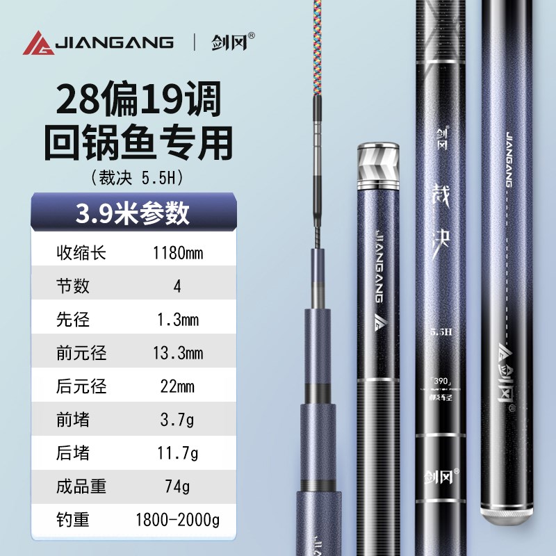 裁决极轻5.5H黑坑竿竞技无限回锅鱼专用超轻超硬鱼竿28偏19调