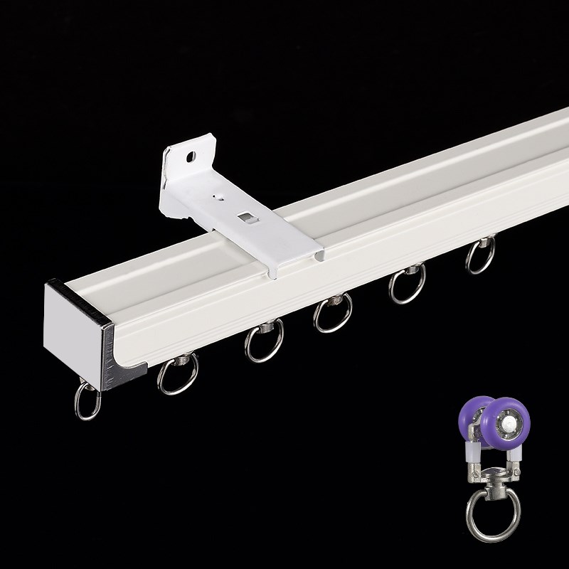 窗帘轨道静音轴承轮铝合金滑轨滑轮顶装侧装导轨窗帘杆单轨双直轨