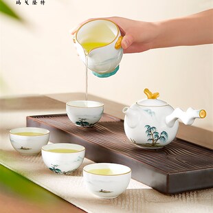 45%骨瓷功夫茶具套装 带茶盘 西湖盛宴8头骨瓷茶具听风 玛戈隆特