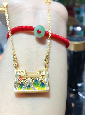 足银999纯银镀黄金珐琅彩项链吊坠时尚国风首饰送女友送妈妈