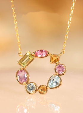 新款纯天然糖果色碧玺项链锁骨链吊坠