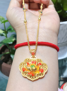 足银999纯银珐琅彩项链吊坠时尚国风首饰送自己送女友送妈妈