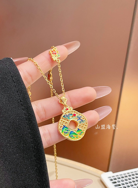 足银999纯银珐琅彩项链吊坠时尚国风首饰送自己送女友送妈妈