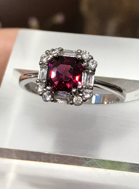 925银镀白金天然镁铝石榴石红宝石戒指女小众设计感高级轻奢精致