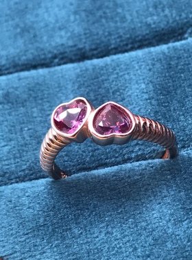 爱心镁铝石榴石戒指925银镀玫瑰金镶嵌