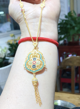 足银999纯银珐琅彩项链吊坠时尚国风首饰送自己送女友送妈妈