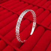 纯银999金钱手镯招财女生开口气质秀气情侣银手环送朋友节日礼物