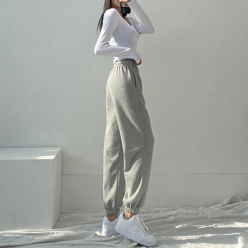 灰色运动裤女裤宽松束脚春秋季2021新款显瘦休闲哈伦卫裤子ins潮