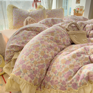 法式 花边床上四件套纯棉全棉2026碎花单件被套床单宿舍床品三件套