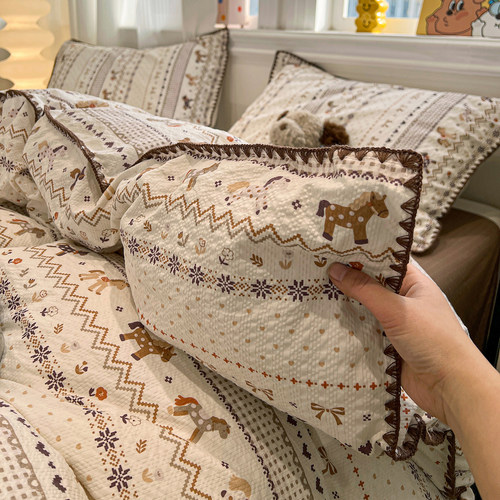 A类费尔岛风四件套纯棉全棉2026新款床单被套被罩床笠宿舍三件套4