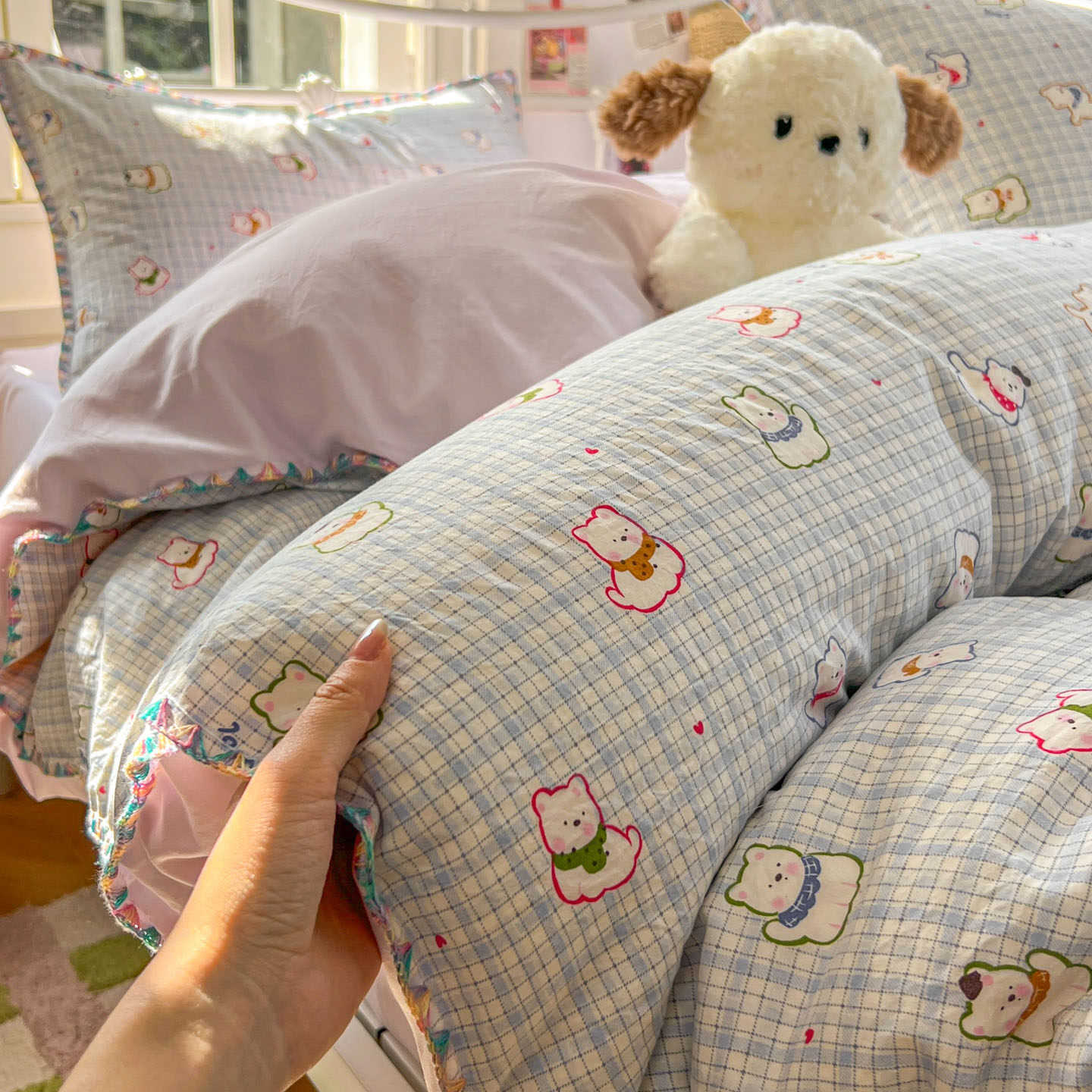 贝壳边工艺款四件套床上用品纯棉全棉单件被套被罩床单宿舍三件套