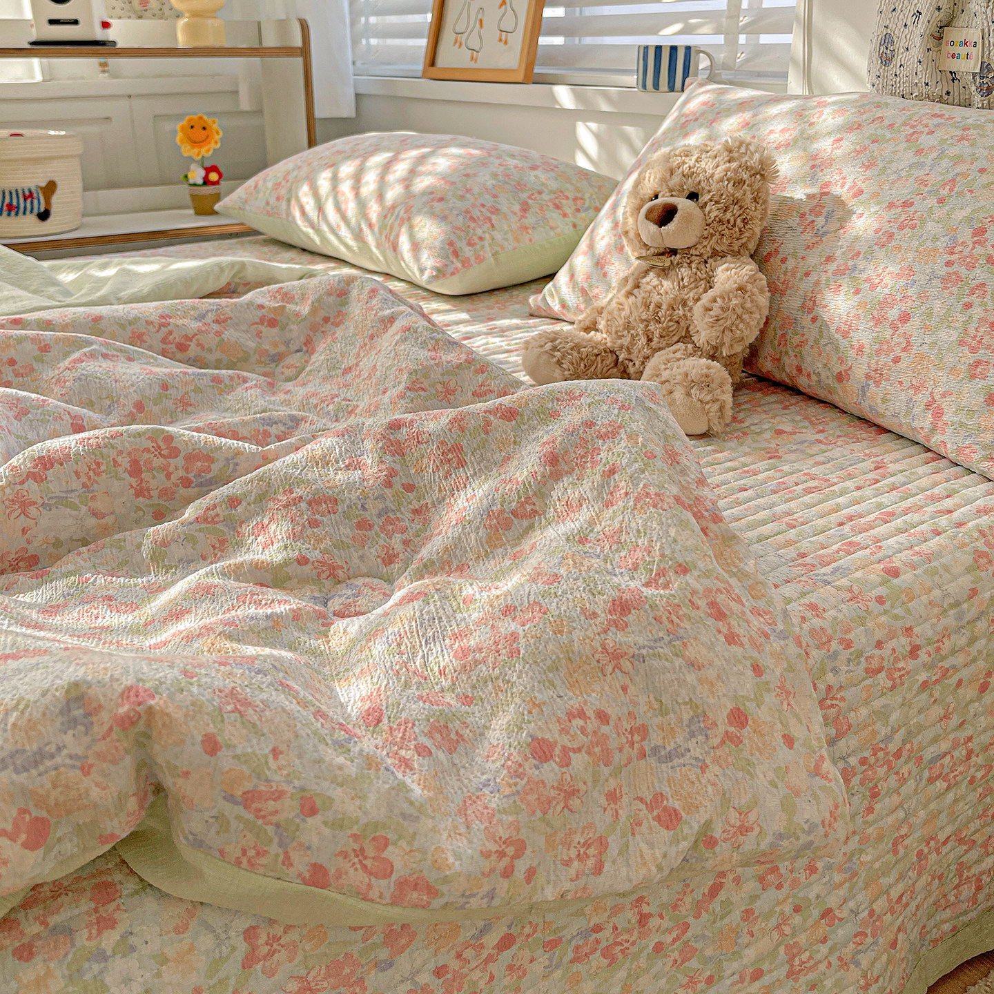 夏季夏凉被纯棉全棉可机洗田园风床盖夏被四件套单双人空调被子芯