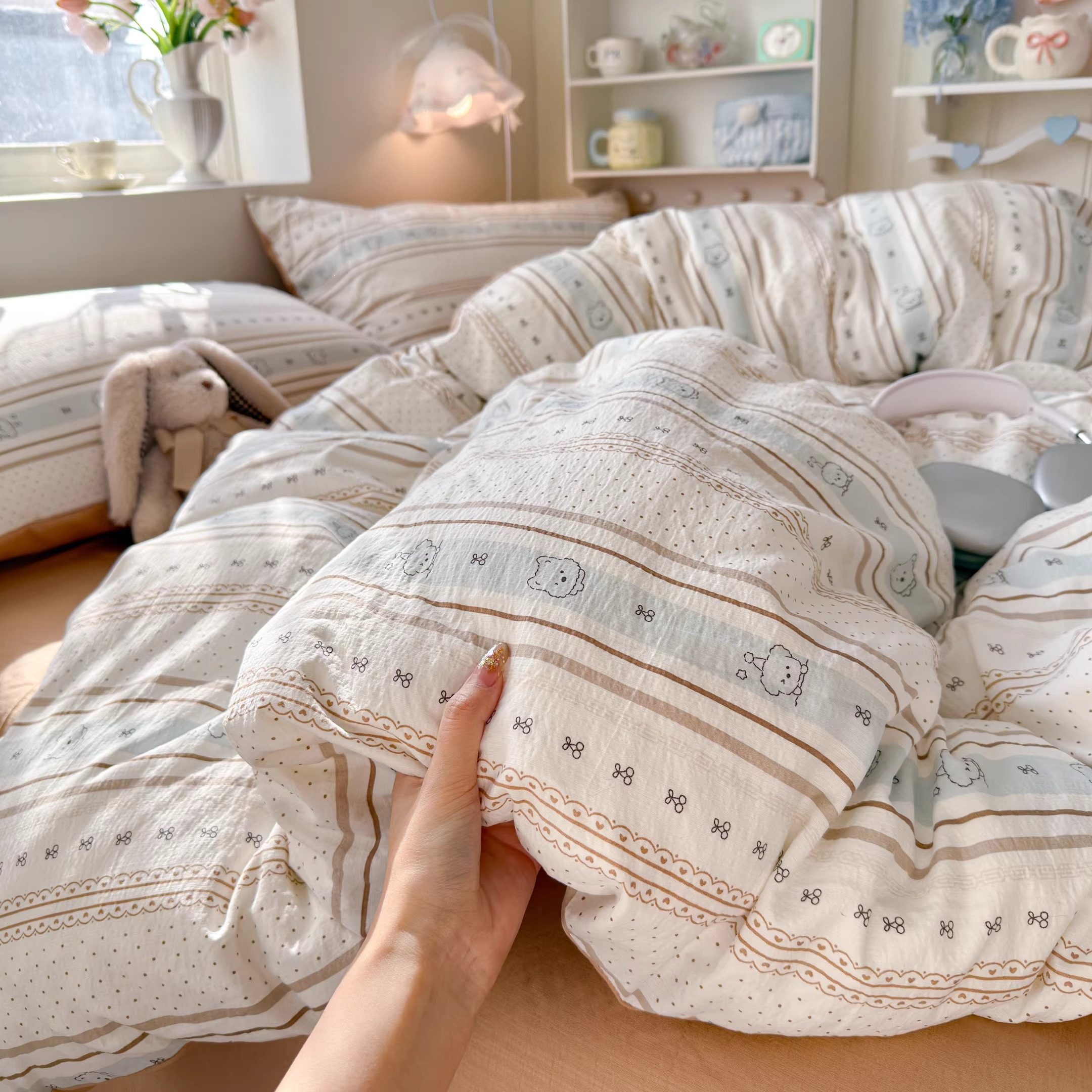 小熊床上纯棉四件套新款全棉床单被套被罩学生宿舍三件套单人床笠,床上用品,床品套件/四件套/多件套,淘宝优惠券,粉丝福利购,淘宝优惠卷