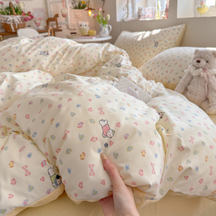 可爱小狗床上四件套纯棉全棉卡通床单被套被罩学生宿舍单人三件套