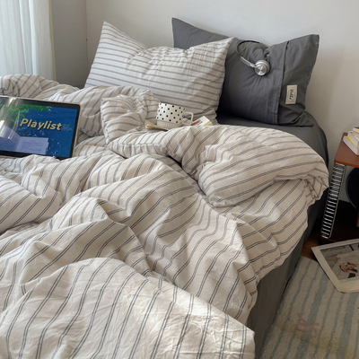 全棉色织四件套床上用品2026新款纯棉被罩被套床单学生宿舍三件套