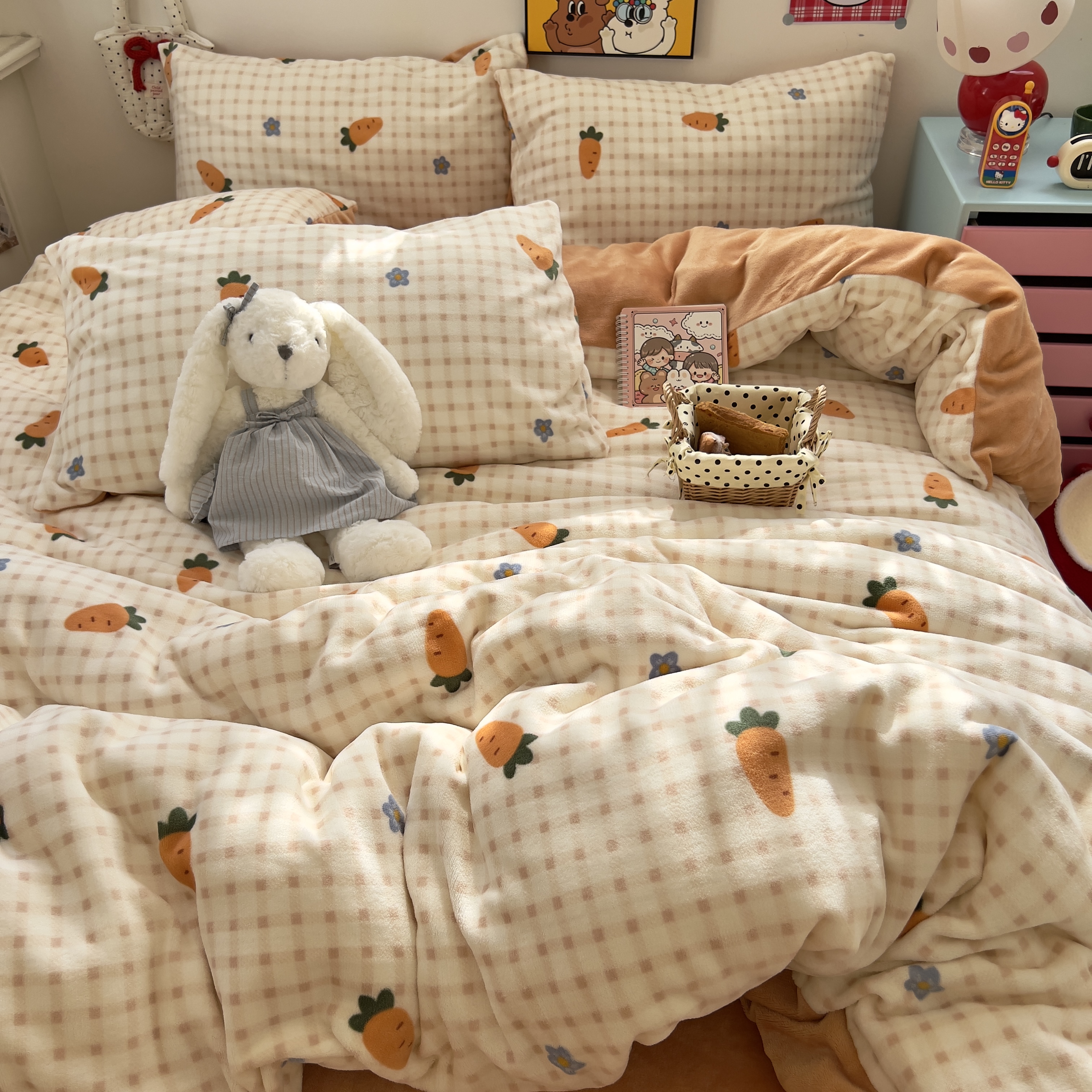 冬季牛奶绒四件套双面加厚加绒保暖法兰绒被套床单学生宿舍三件套