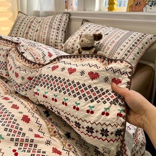 ins费尔岛风纯棉床上四件套全棉2026新款被套学生宿舍床单三件套4