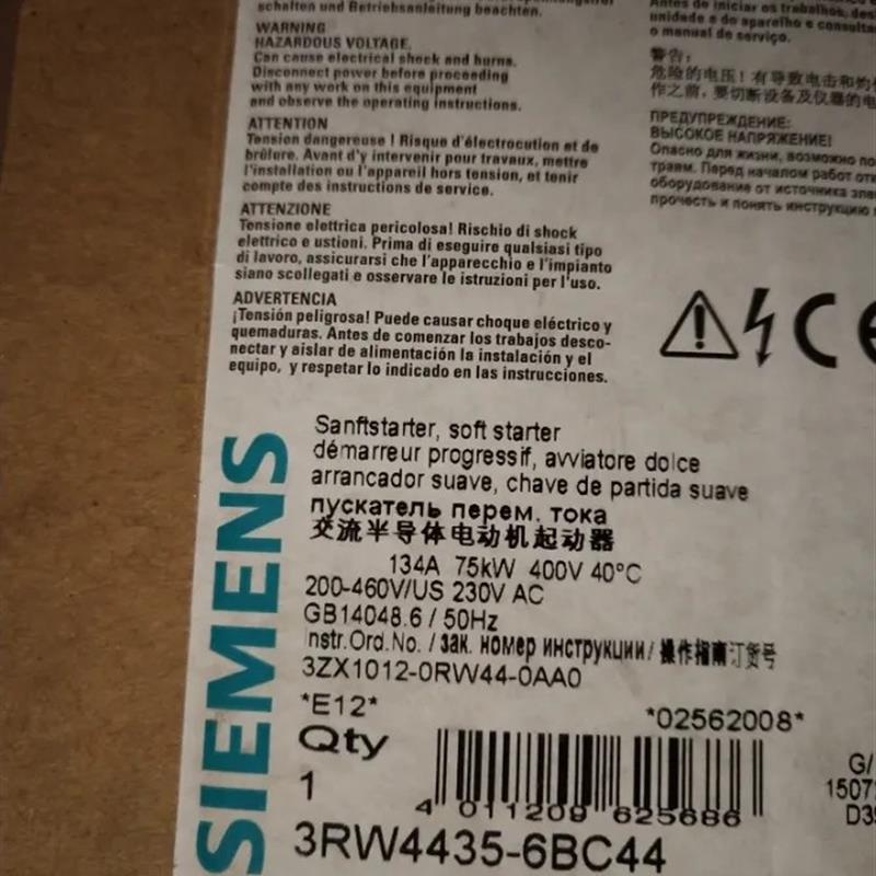 SIRIUS 软起动器400V时的值134A 75kW3RW4435-6BC44