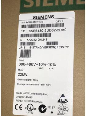 6SE6430-2UD31-8DA0MM430变频器18.5KW 6SE6430-2UD32-2DB0