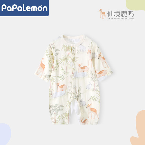 PAPALEMON纱布婴儿长袖连体衣夏