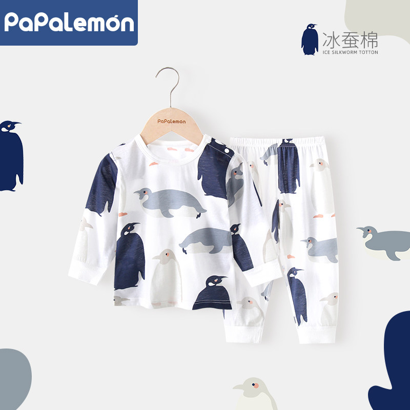 柠檬爬爬婴儿夏季冰蚕棉长袖套装