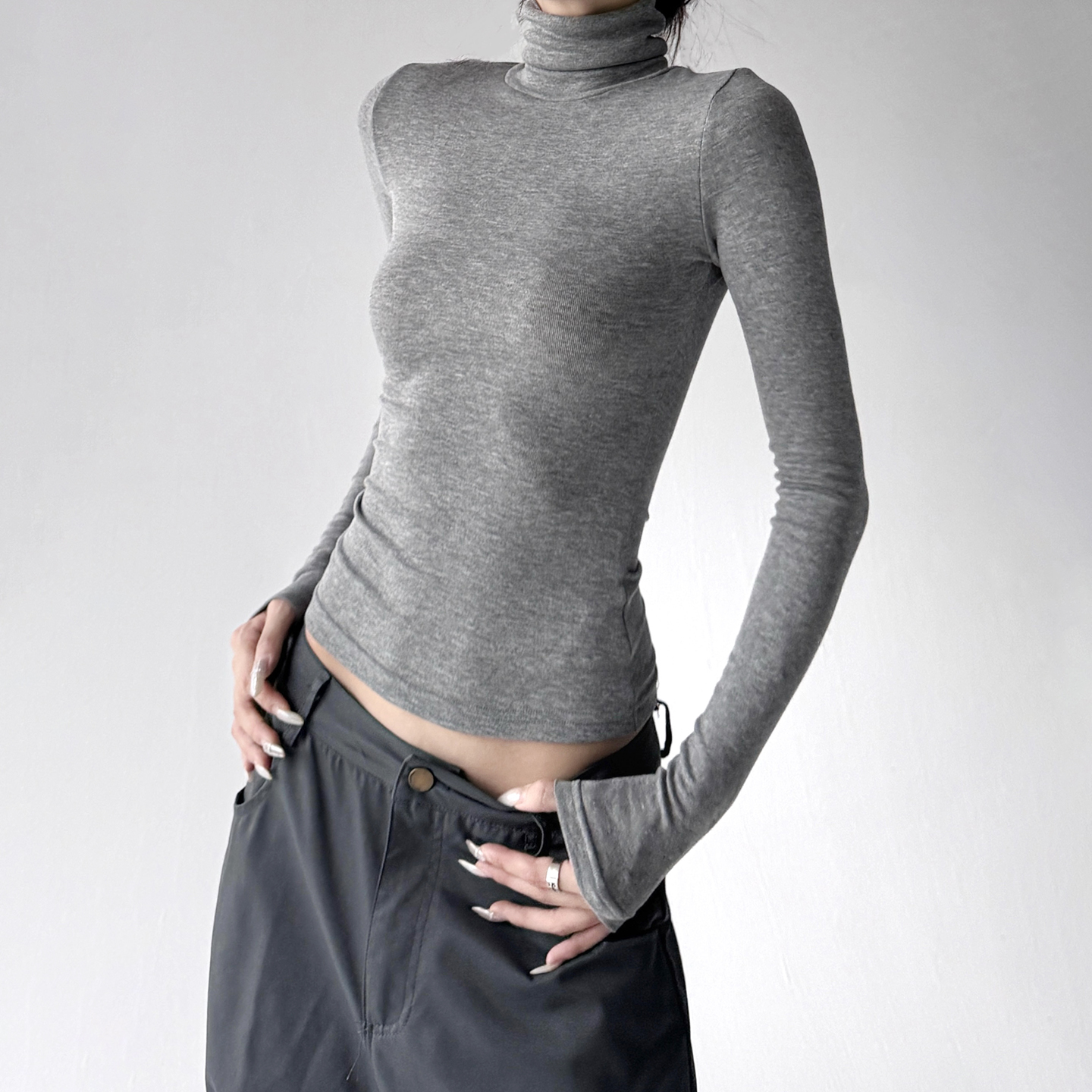 巨好看2025秋冬新款打底衫女欧美风百搭显瘦打底衫纯色高领上衣