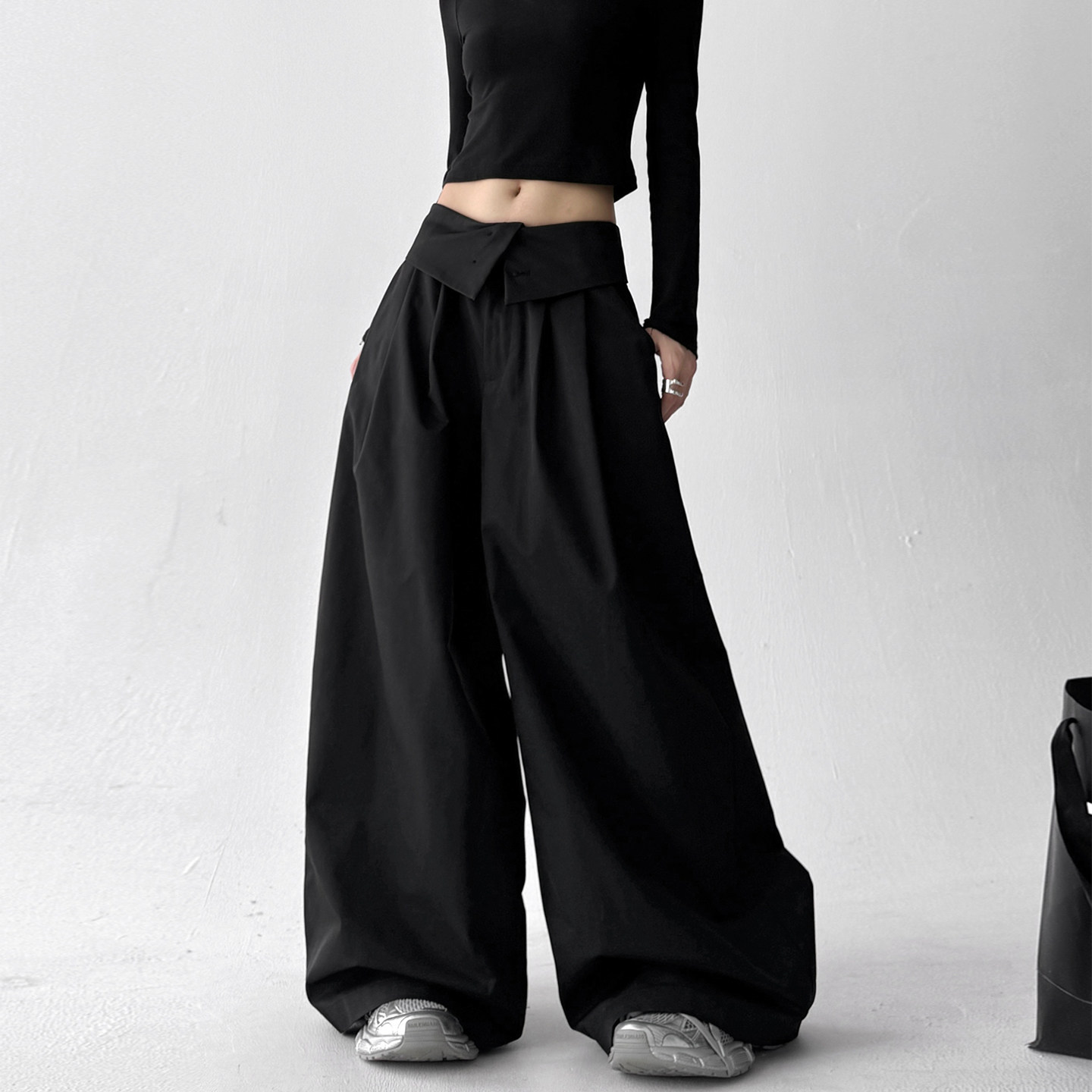 超火秋装黑色休闲裤女2025秋季新款宽松显瘦百搭直筒街舞阔腿裤潮,女装/女士精品,休闲裤,淘宝优惠券,粉丝福利购,淘宝优惠卷