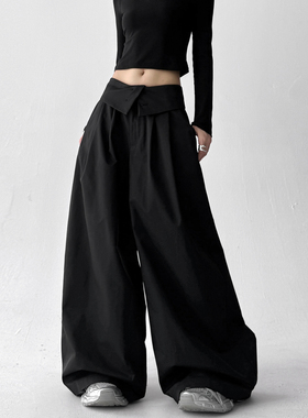 超火秋装黑色休闲裤女2025秋季新款宽松显瘦百搭直筒街舞阔腿裤潮