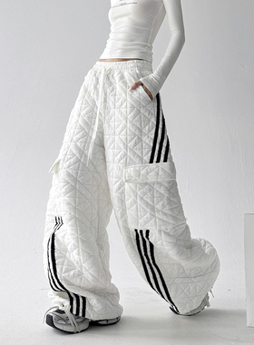 木昱子自制2025秋冬季新款简约夹棉侧口袋阔腿休闲棉裤女宽松长裤